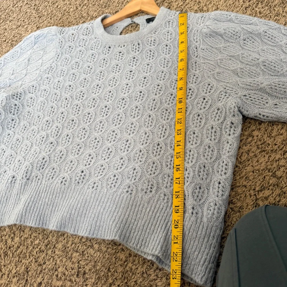 J.Crew Pointelle Puff‎ Sleeve Sweater Womens XXL Blue Euc Alpaca Wool Blend
